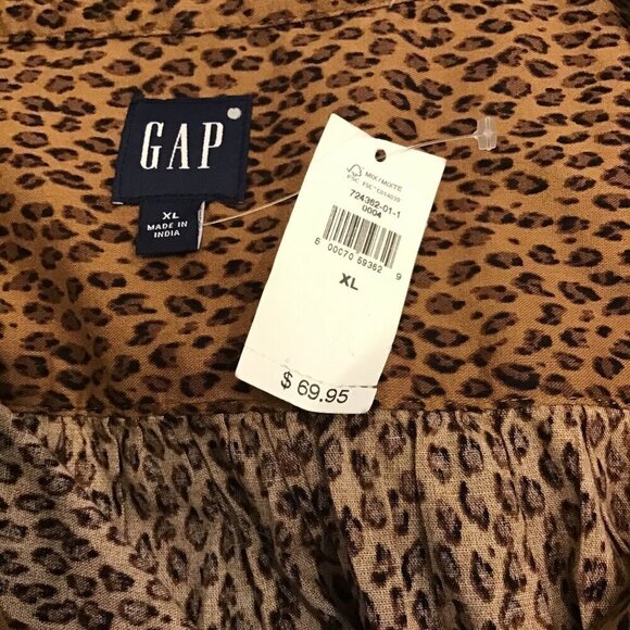 Gap XL NWT Leopard Animal Print Belted Long Sleeve Dress Brown Pockets - Picture 5 of 10